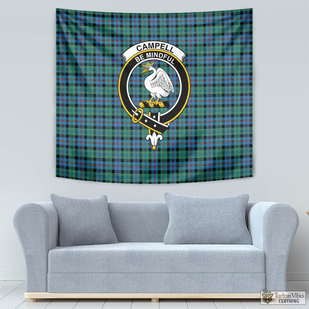 Tartan Vibes Clothing Campbell of Cawdor Ancient Tartan Tapestry Wall Hanging and Home Decor for Room with Family Crest