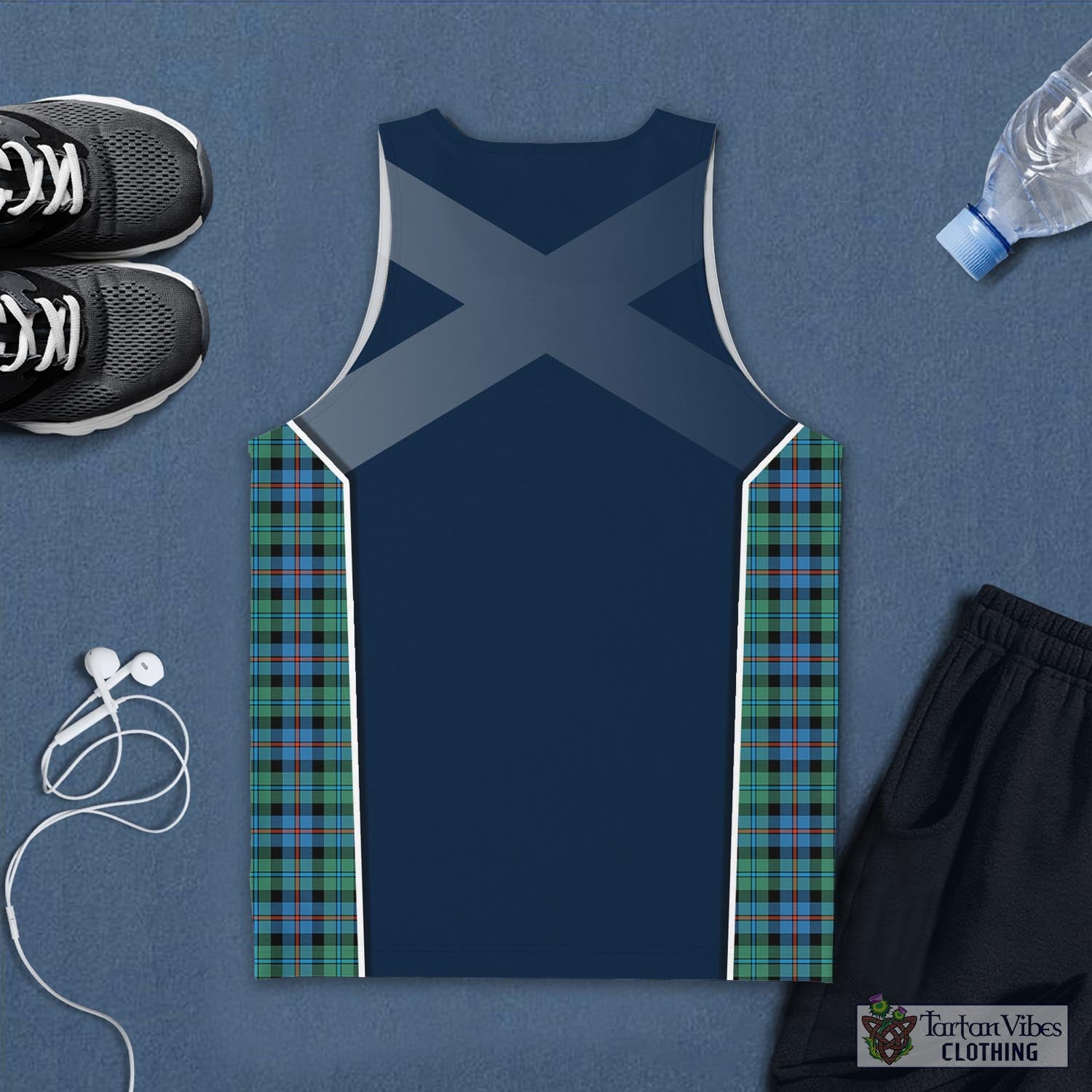 Tartan Vibes Clothing Campbell of Cawdor Ancient Tartan Men's Tanks Top with Family Crest and Scottish Thistle Vibes Sport Style