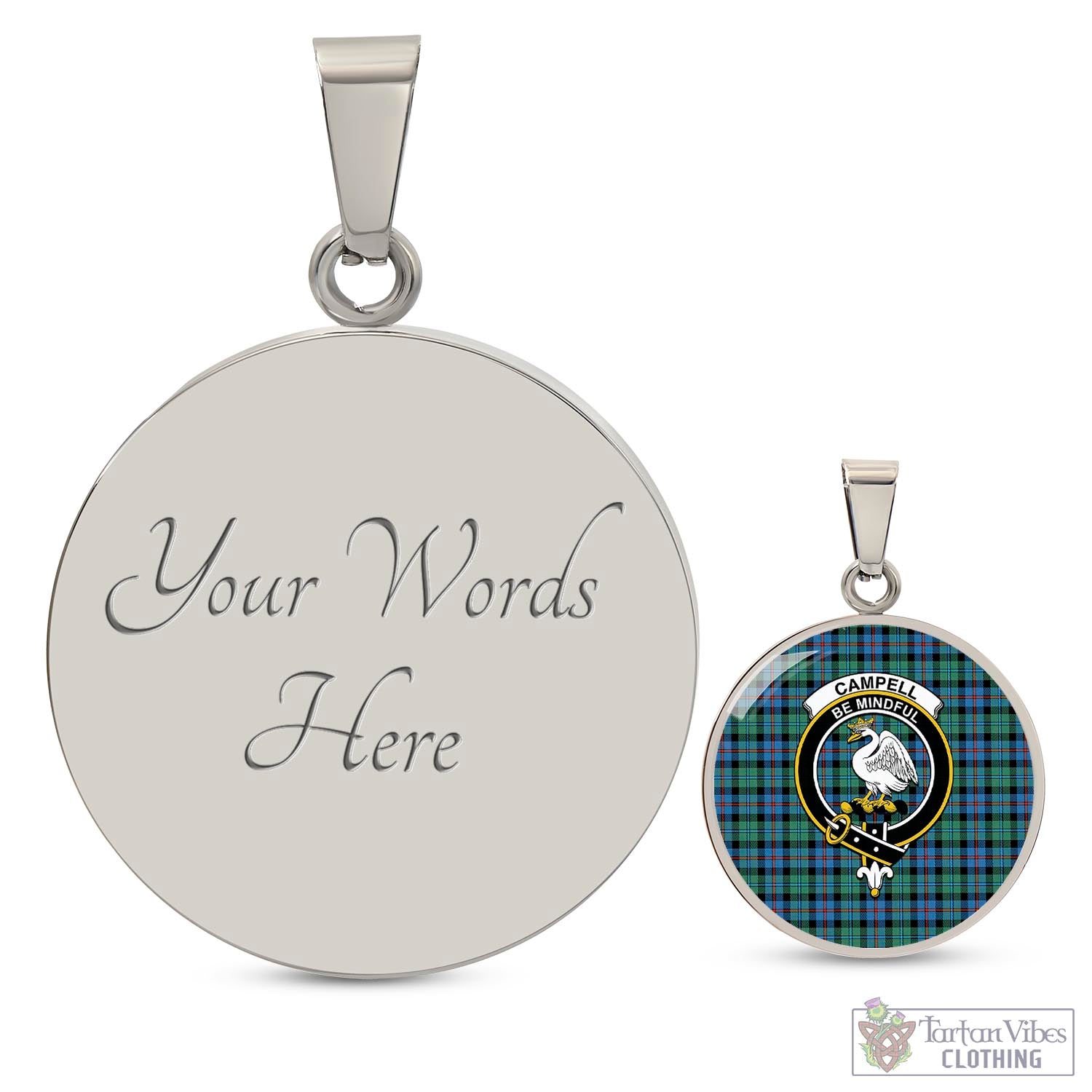 Tartan Vibes Clothing Campbell of Cawdor Ancient Tartan Circle Necklace with Family Crest