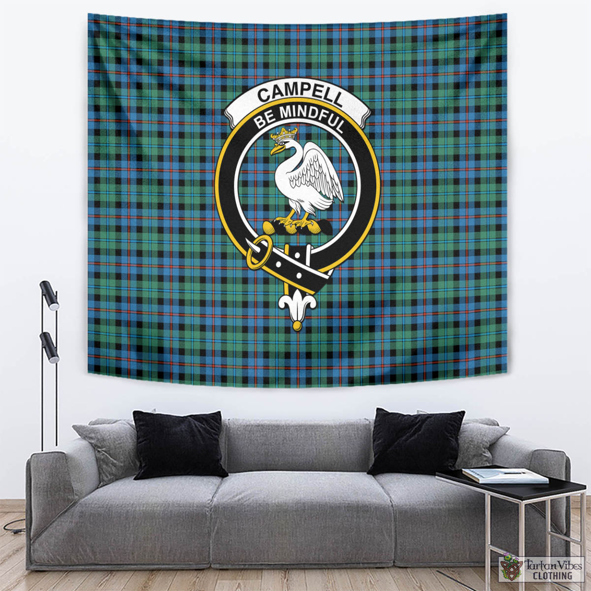 Tartan Vibes Clothing Campbell of Cawdor Ancient Tartan Tapestry Wall Hanging and Home Decor for Room with Family Crest