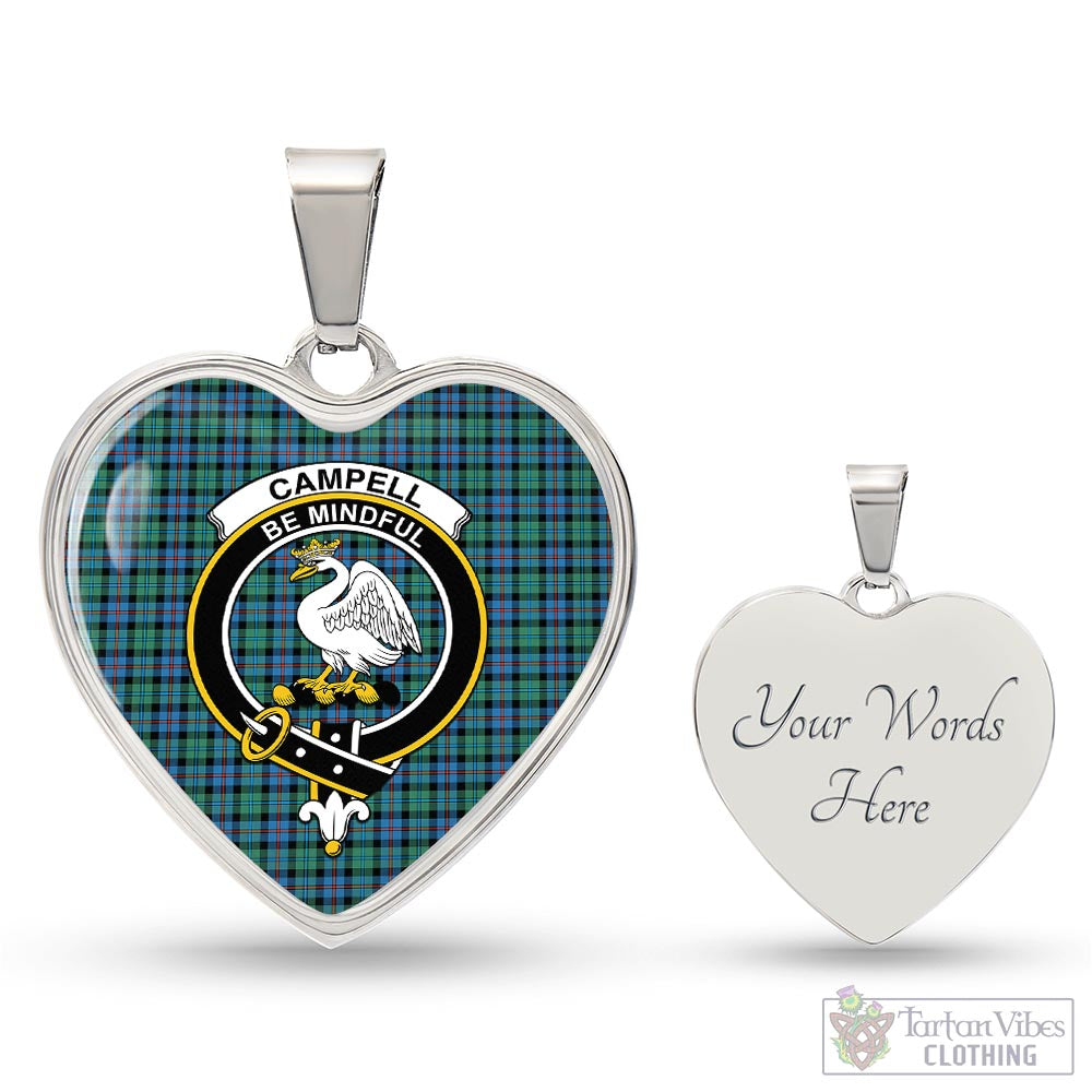 Tartan Vibes Clothing Campbell of Cawdor Ancient Tartan Heart Necklace with Family Crest