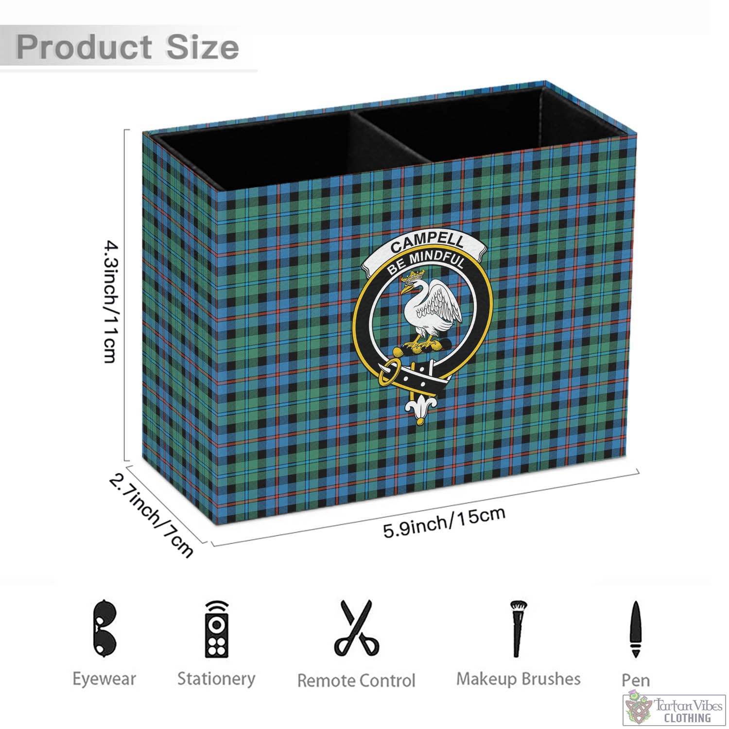 Tartan Vibes Clothing Campbell of Cawdor Ancient Tartan Pen Holder with Family Crest