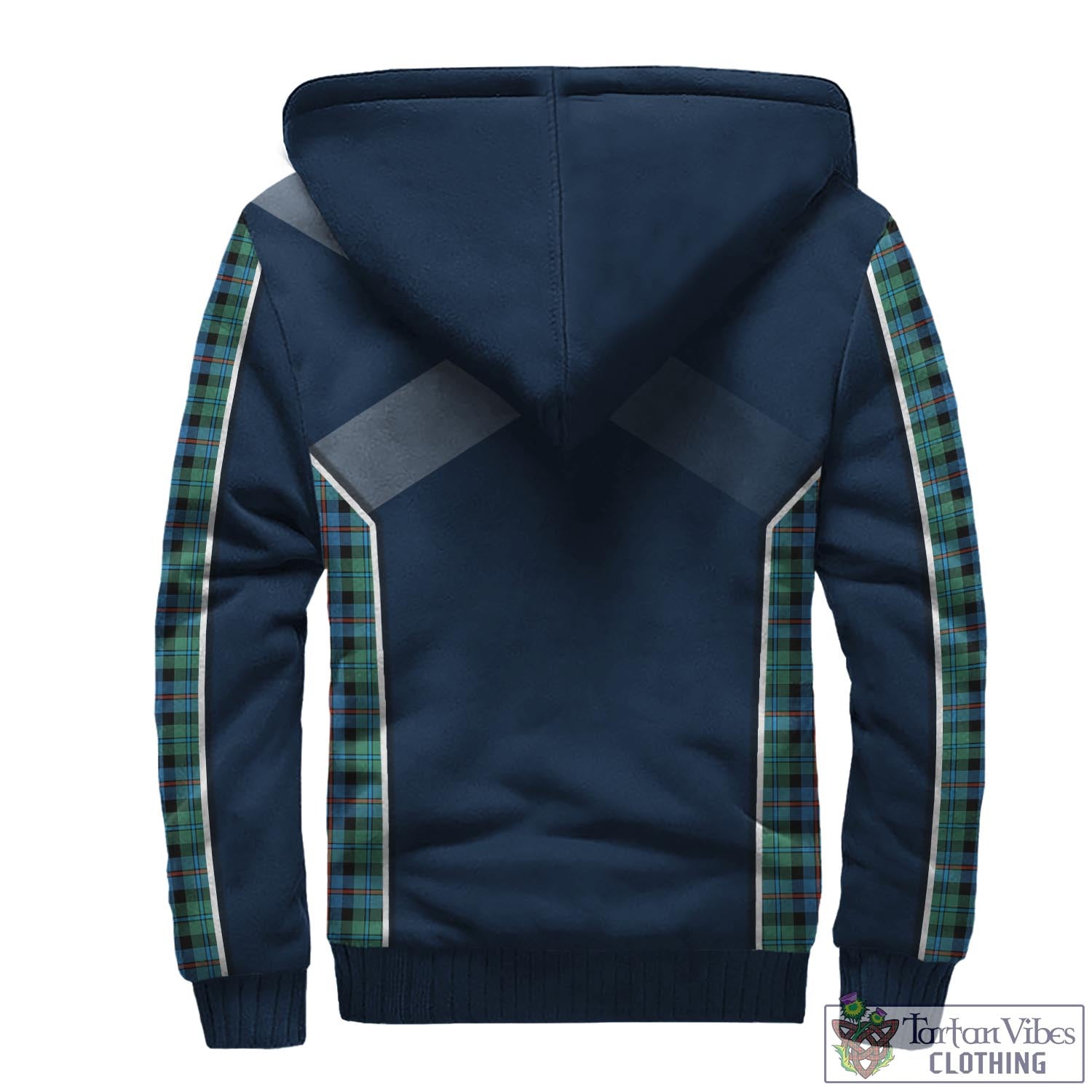 Tartan Vibes Clothing Campbell of Cawdor Ancient Tartan Sherpa Hoodie with Family Crest and Scottish Thistle Vibes Sport Style