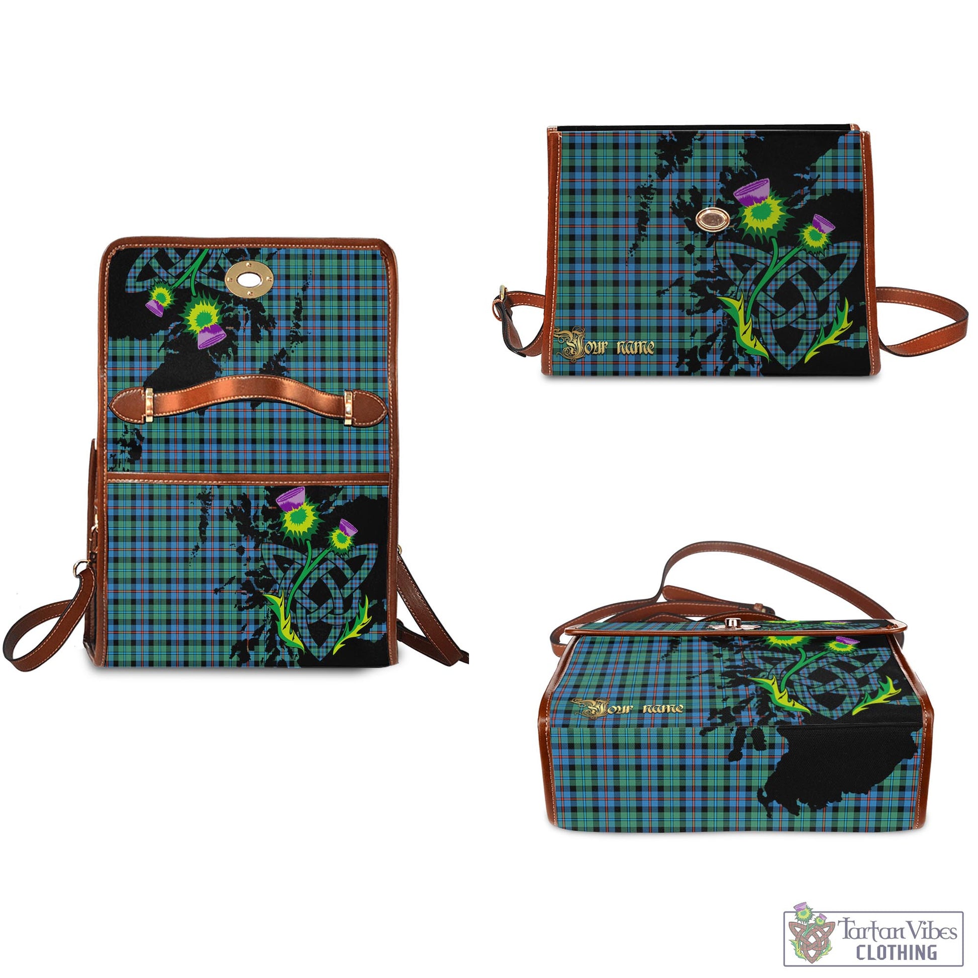 Tartan Vibes Clothing Campbell of Cawdor Ancient Tartan Waterproof Canvas Bag with Scotland Map and Thistle Celtic Accents