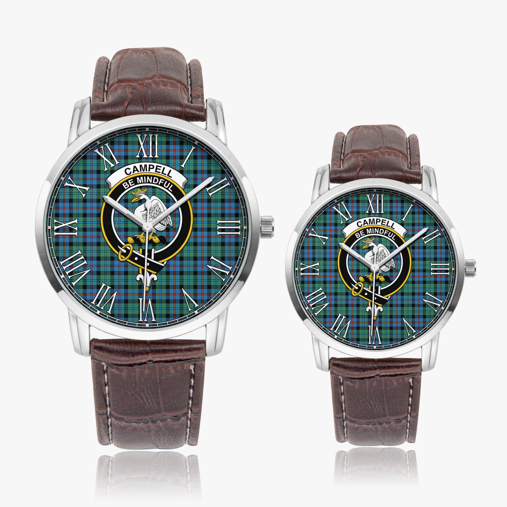 Campbell of Cawdor Ancient Tartan Family Crest Leather Strap Quartz Watch - Tartanvibesclothing