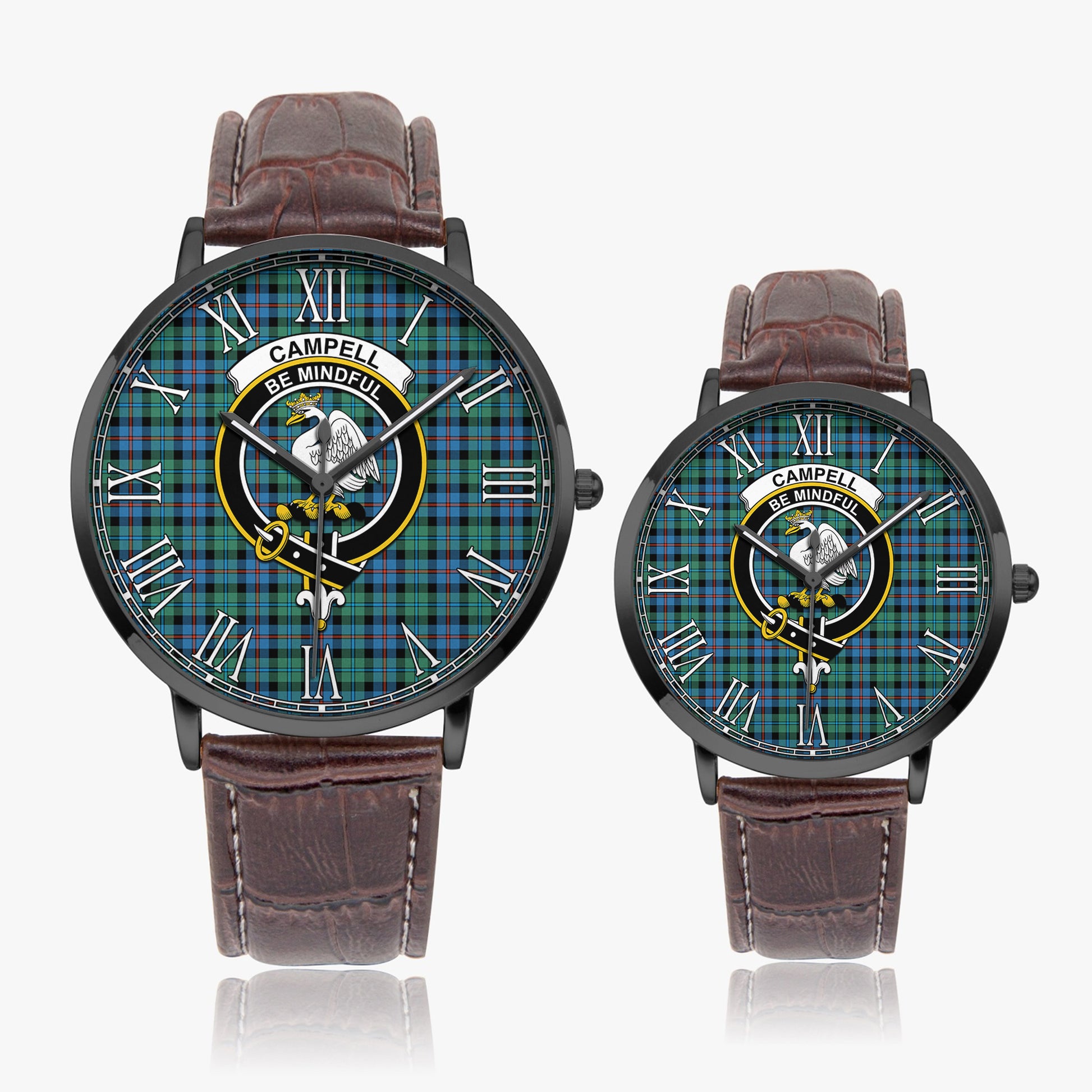 Campbell of Cawdor Ancient Tartan Family Crest Leather Strap Quartz Watch - Tartanvibesclothing