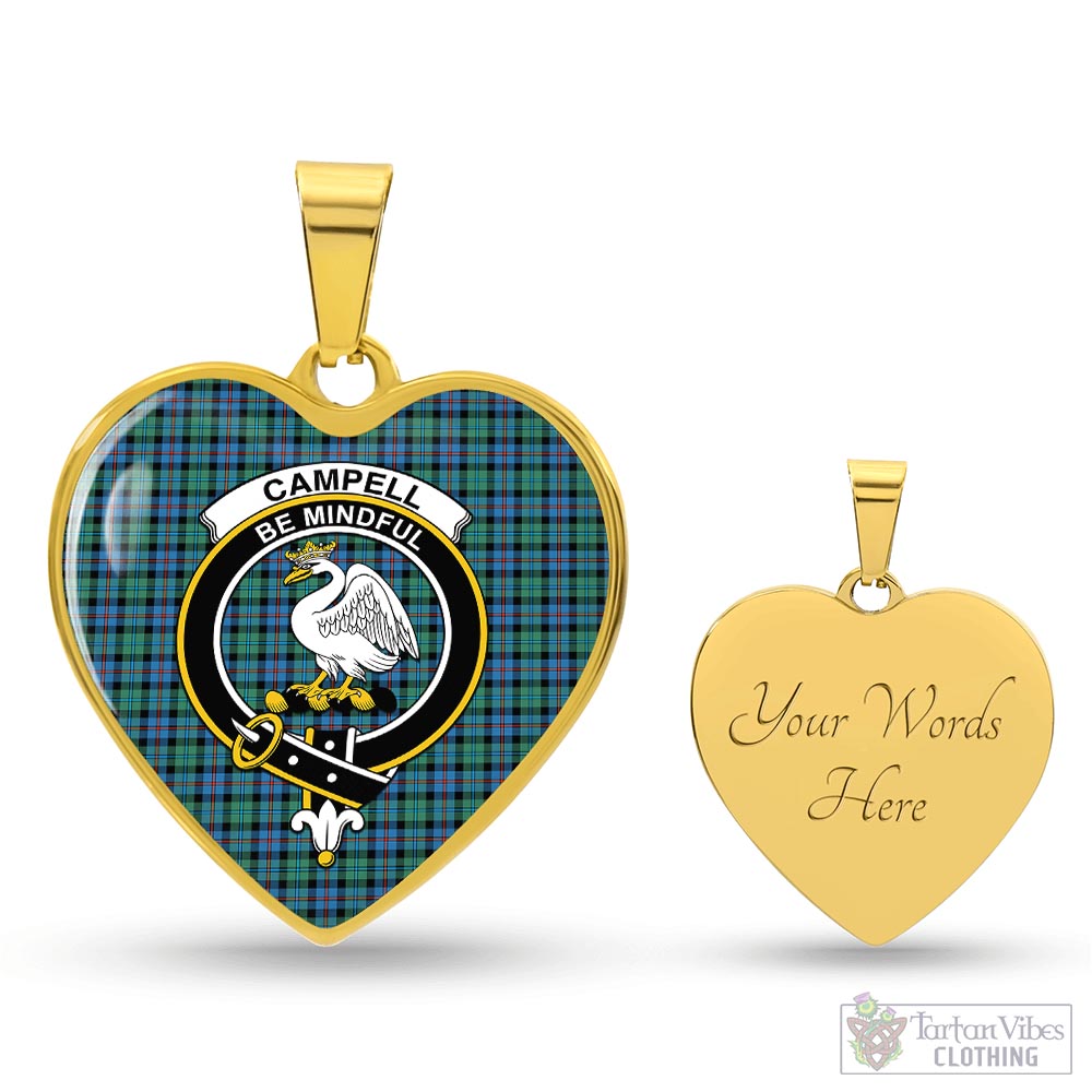 Tartan Vibes Clothing Campbell of Cawdor Ancient Tartan Heart Necklace with Family Crest