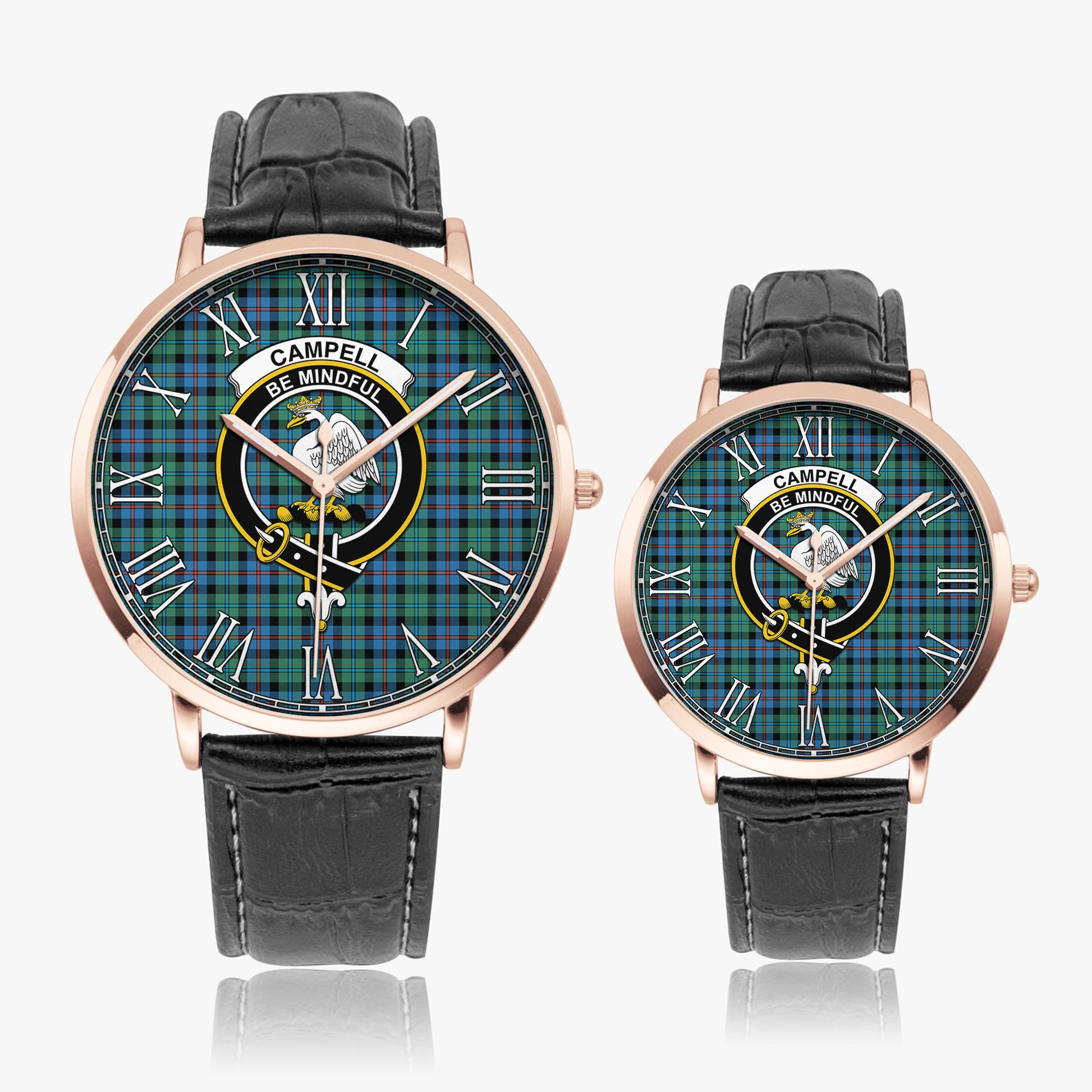 Campbell of Cawdor Ancient Tartan Family Crest Leather Strap Quartz Watch - Tartanvibesclothing