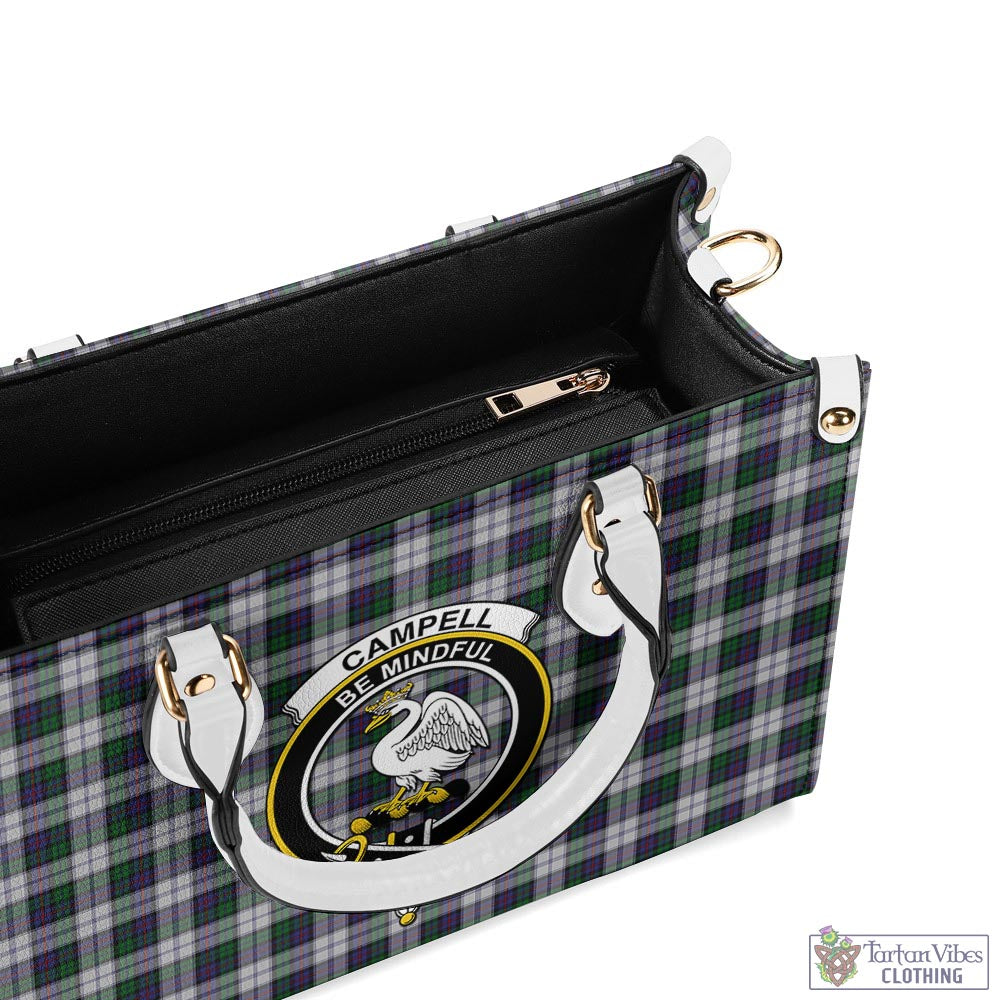 Tartan Vibes Clothing Campbell of Cawdor Dress Tartan Luxury Leather Handbags with Family Crest