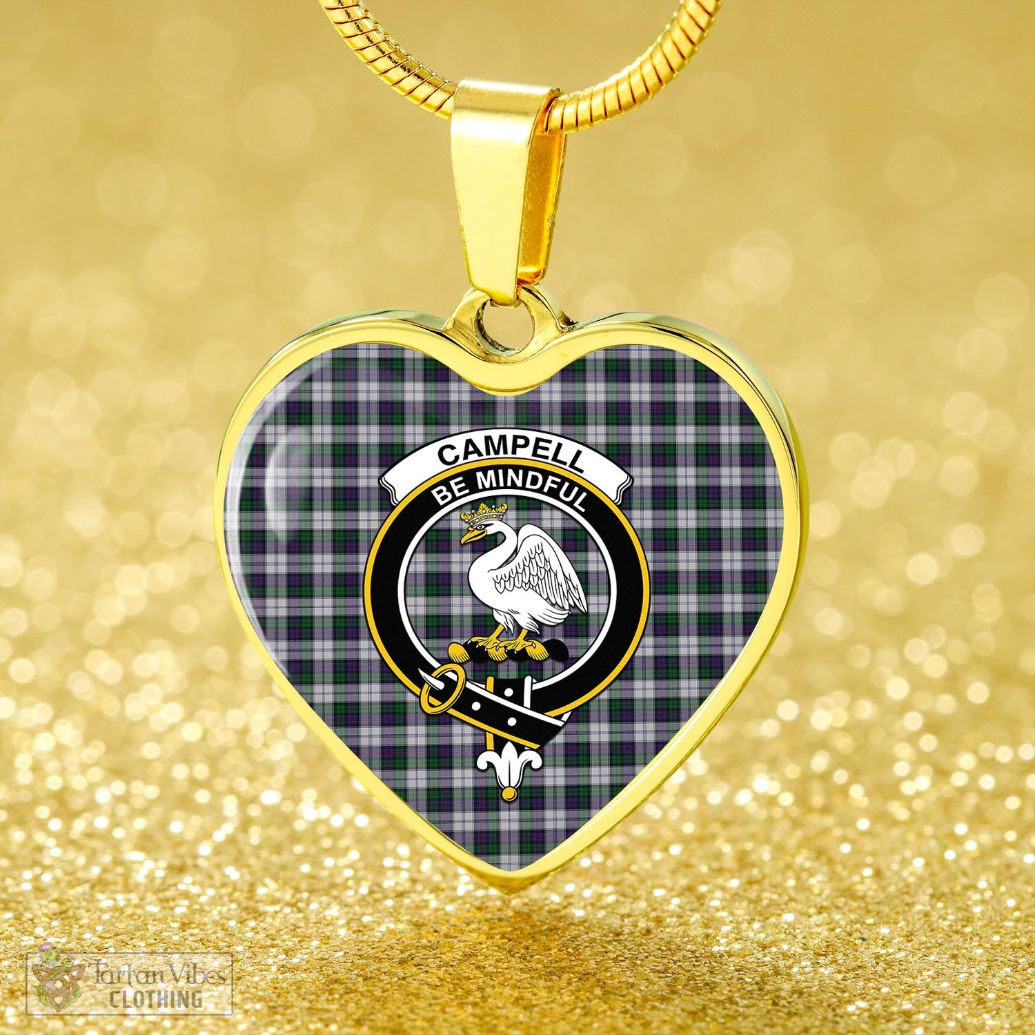 Tartan Vibes Clothing Campbell of Cawdor Dress Tartan Heart Necklace with Family Crest