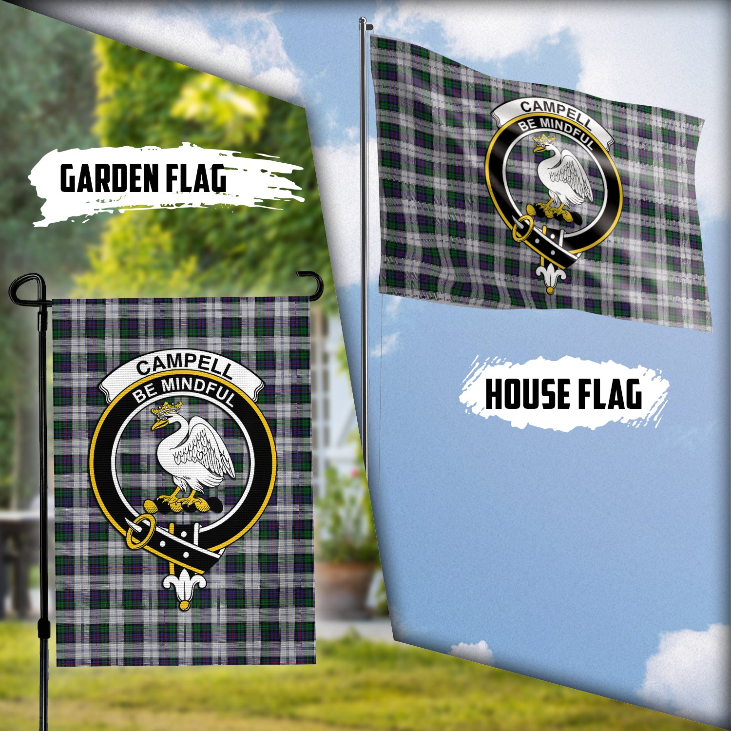 Campbell of Cawdor Dress Tartan Flag with Family Crest Garden Flag (Vertical) - Tartan Vibes Clothing