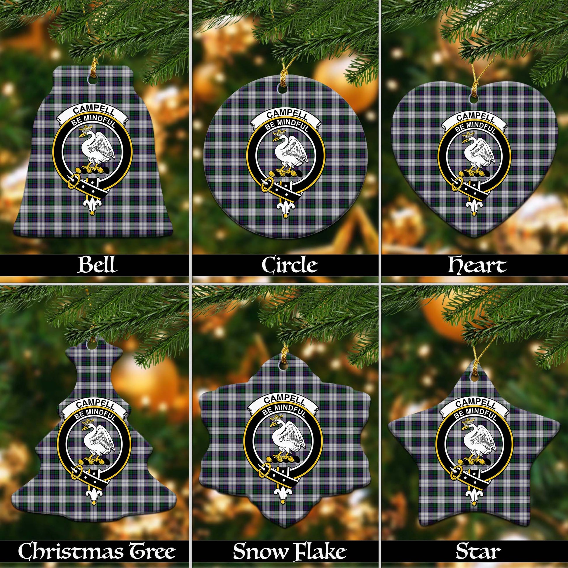 Campbell of Cawdor Dress Tartan Christmas Ornaments with Family Crest Ceramic Bell Pack 1: ornament * 1 piece - Tartanvibesclothing