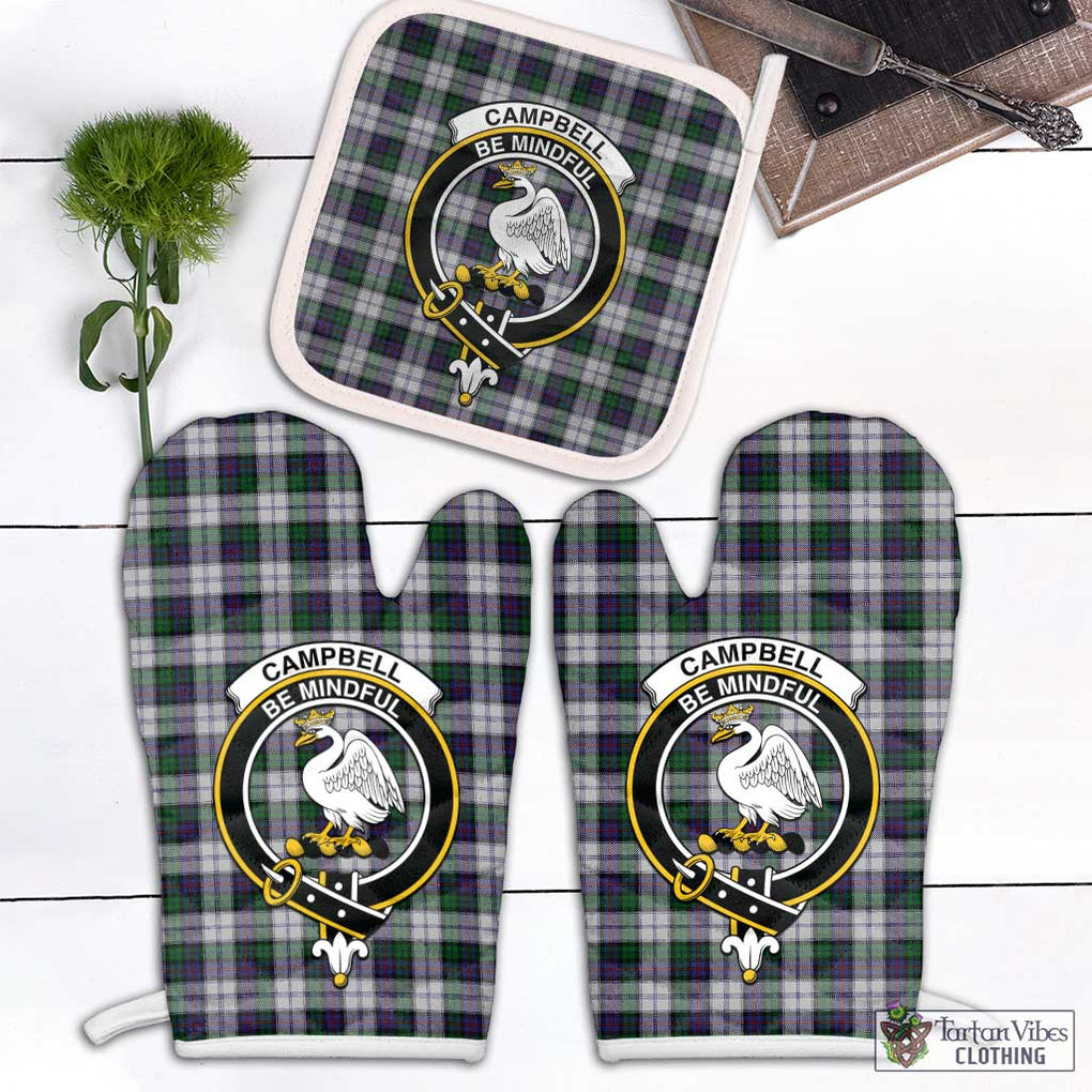 Campbell of Cawdor Dress Tartan Combo Oven Mitt & Pot-Holder with Family Crest Combo 1 Oven Mitt & 1 Pot-Holder White - Tartan Vibes Clothing