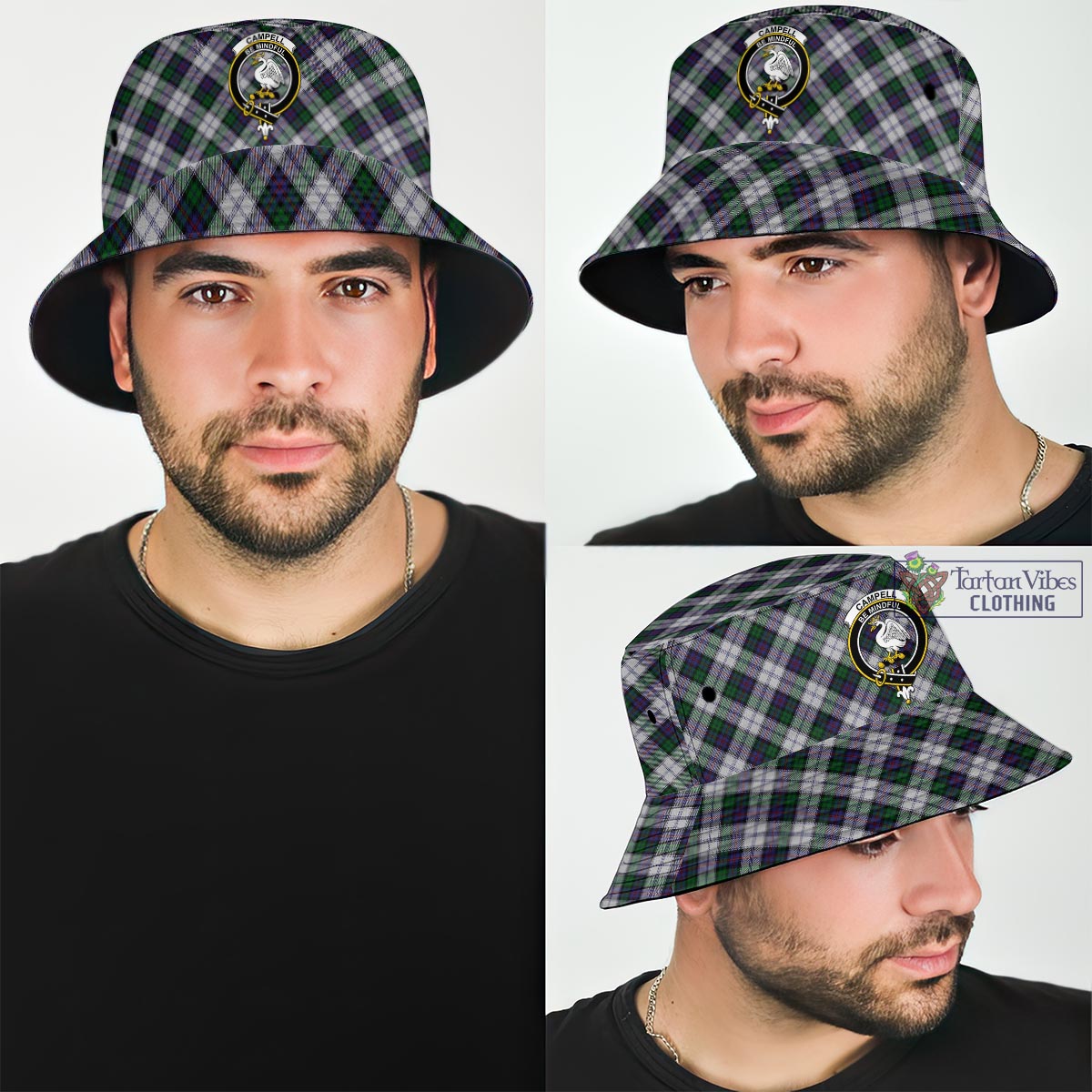 Tartan Vibes Clothing Campbell of Cawdor Dress Tartan Bucket Hat with Family Crest