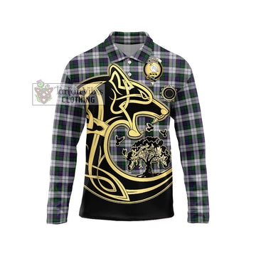 Campbell of Cawdor Dress Tartan Long Sleeve Polo Shirt with Family Crest Celtic Wolf Style