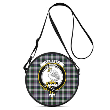 Campbell of Cawdor Dress Tartan Round Satchel Bags with Family Crest