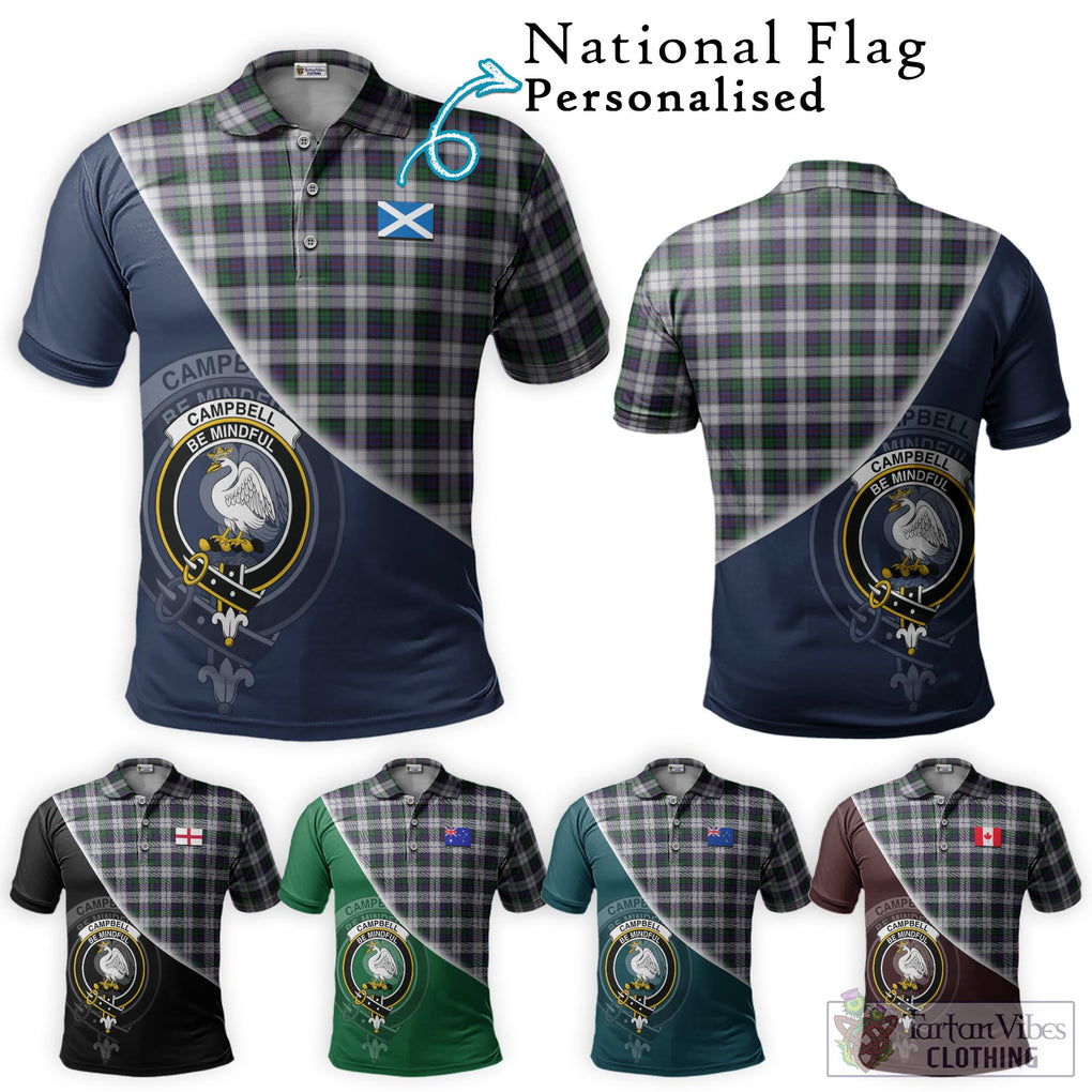 Campbell of Cawdor Dress Tartan Polo Shirt with Personalised National Flag and Family Crest Half Style Maroon - Tartanvibesclothing Shop