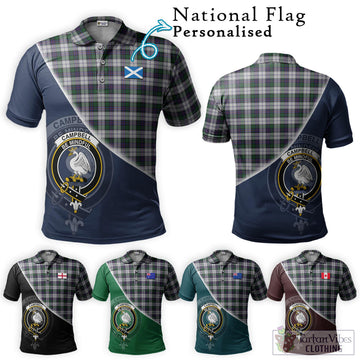 Campbell of Cawdor Dress Tartan Polo Shirt with Personalised National Flag and Family Crest Half Style