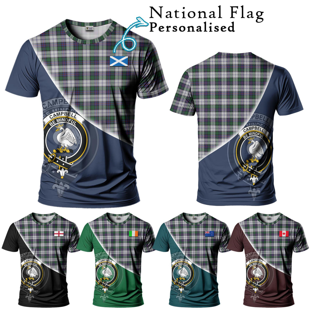 Campbell of Cawdor Dress Tartan T-Shirt with Personalised National Flag and Family Crest Half Style Kid's Shirt - Tartanvibesclothing Shop