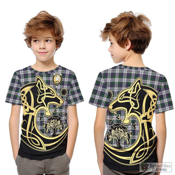 Campbell of Cawdor Dress Tartan Kid T-Shirt with Family Crest Celtic Wolf Style