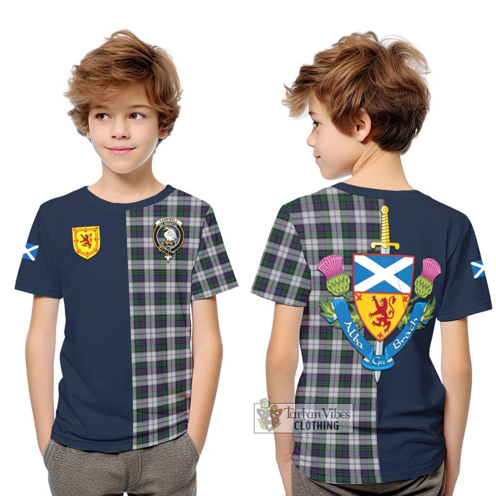 Tartan Vibes Clothing Campbell of Cawdor Dress Tartan Kid T-Shirt with Scottish Lion Royal Arm Half Style