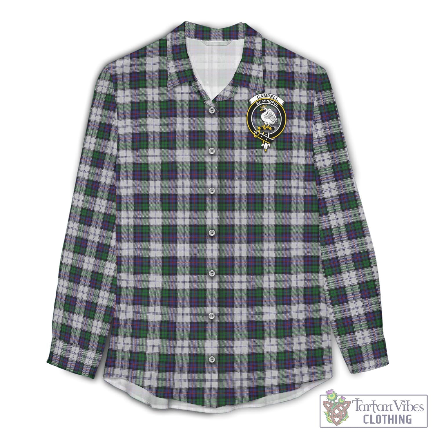 Tartan Vibes Clothing Campbell of Cawdor Dress Tartan Womens Casual Shirt with Family Crest