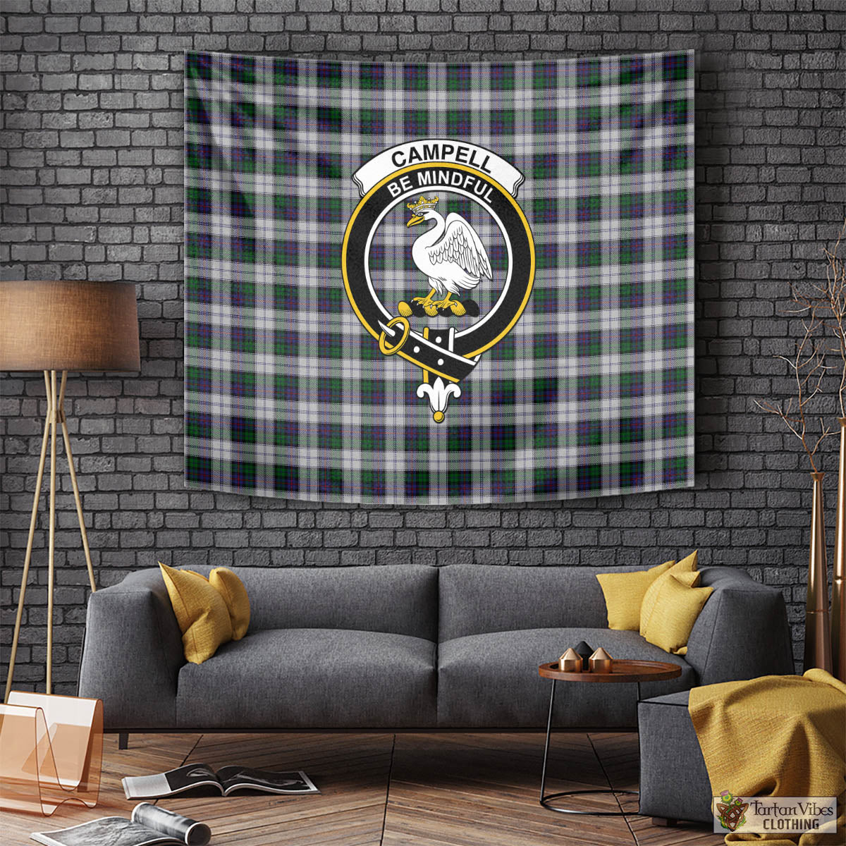 Tartan Vibes Clothing Campbell of Cawdor Dress Tartan Tapestry Wall Hanging and Home Decor for Room with Family Crest