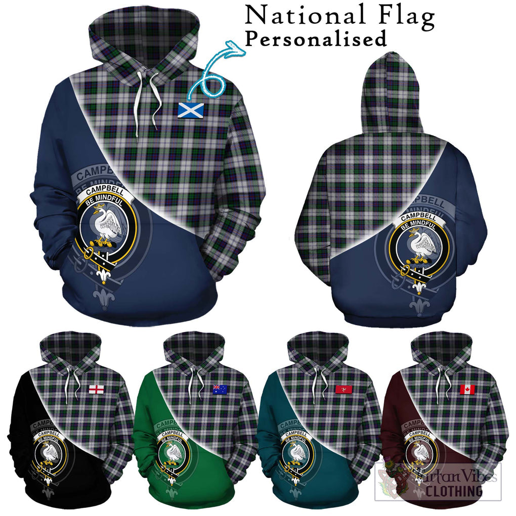 Campbell of Cawdor Dress Tartan Hoodie with Personalised National Flag and Family Crest Half Style Zip Hoodie - Tartanvibesclothing Shop