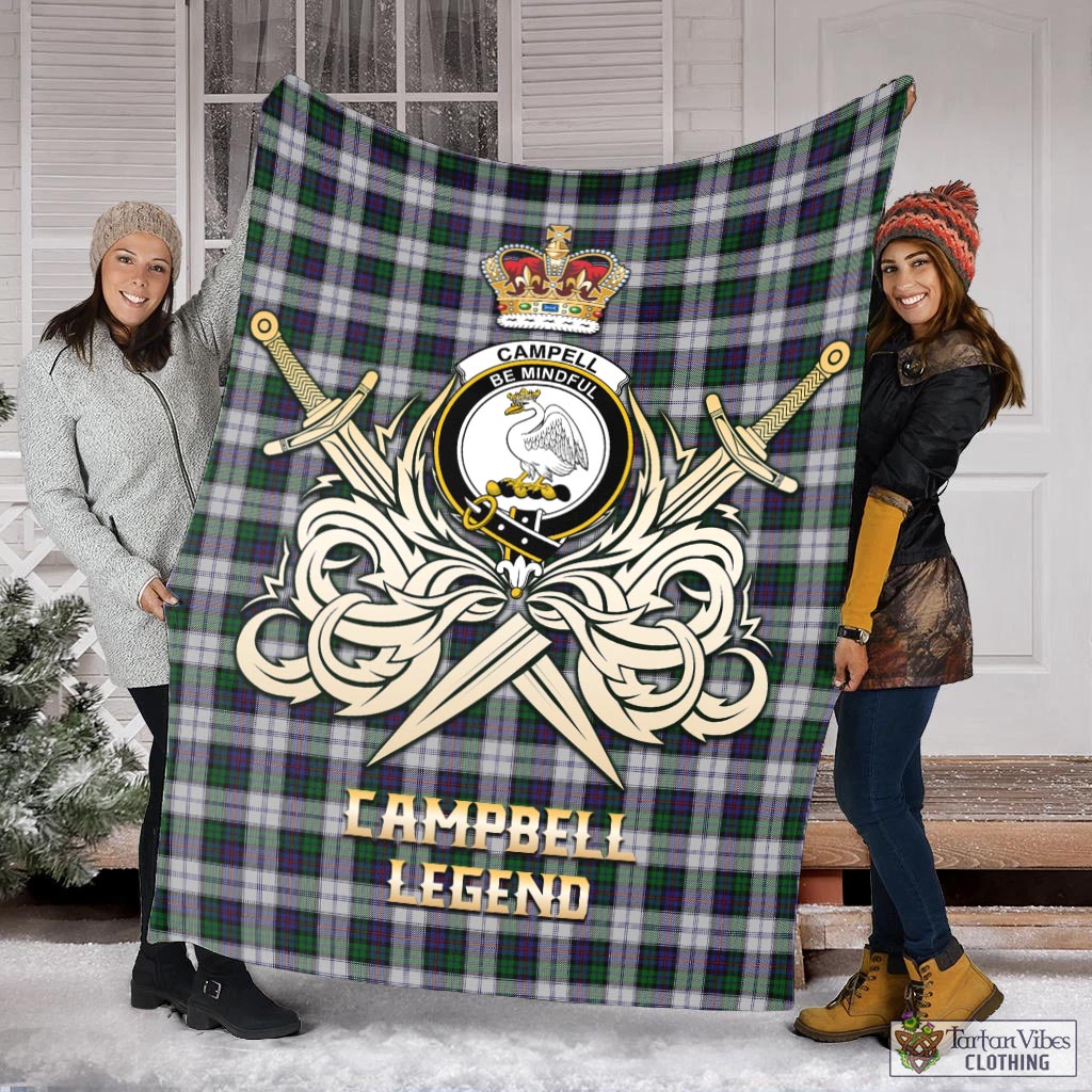 Tartan Vibes Clothing Campbell of Cawdor Dress Tartan Blanket with Clan Crest and the Golden Sword of Courageous Legacy