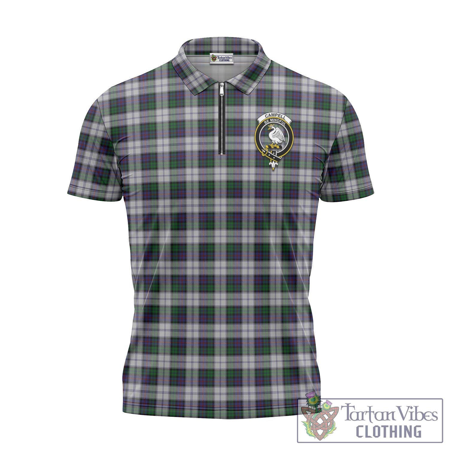 Tartan Vibes Clothing Campbell of Cawdor Dress Tartan Zipper Polo Shirt with Family Crest