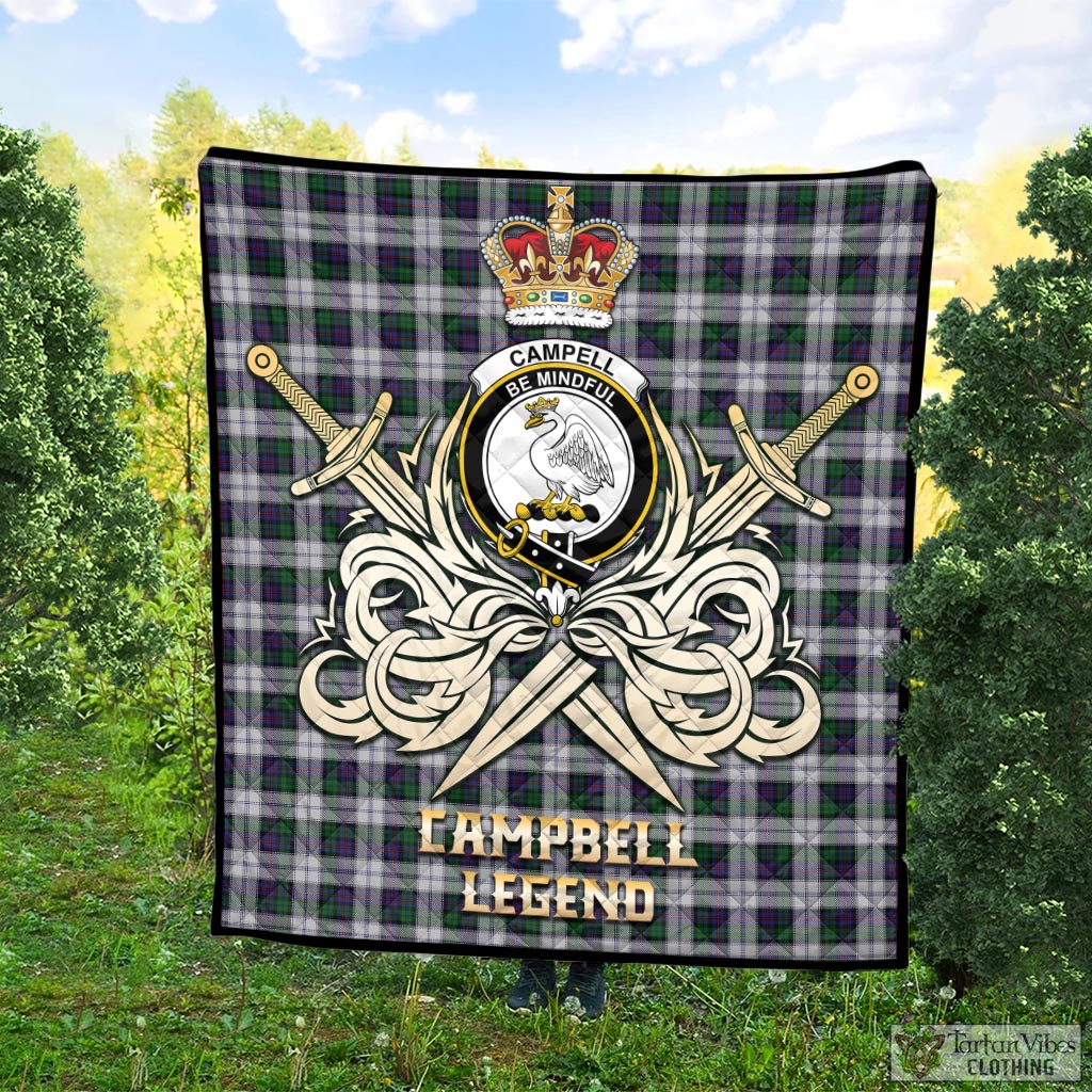 Tartan Vibes Clothing Campbell of Cawdor Dress Tartan Quilt with Clan Crest and the Golden Sword of Courageous Legacy