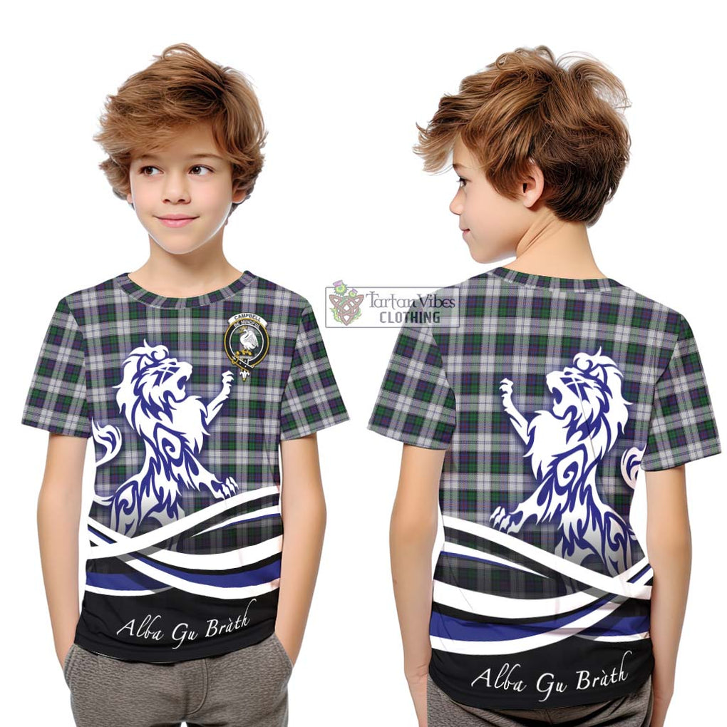 Campbell of Cawdor Dress Tartan Kid T-Shirt with Alba Gu Brath Regal Lion Emblem Youth XL Size14 - Tartanvibesclothing Shop