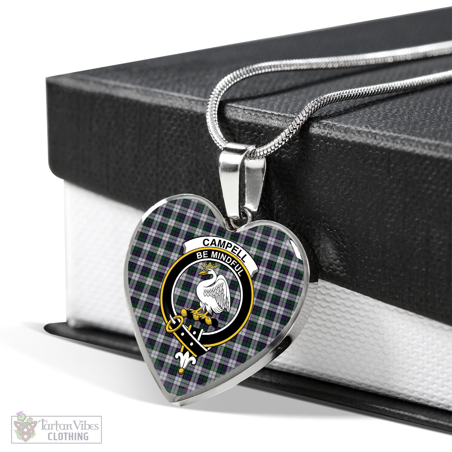 Tartan Vibes Clothing Campbell of Cawdor Dress Tartan Heart Necklace with Family Crest