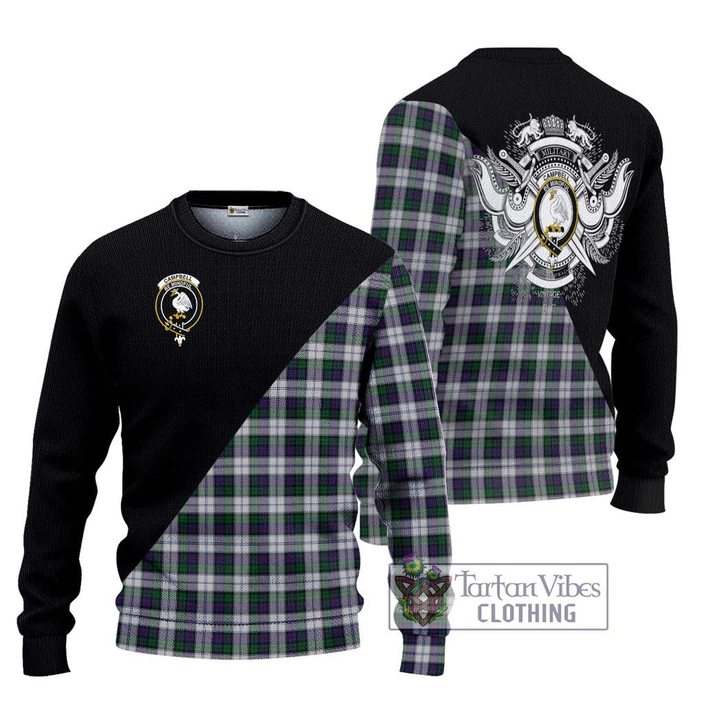 Campbell of Cawdor Dress Tartan Knitted Sweater with Family Crest and Military Logo Style Unisex - Tartanvibesclothing Shop