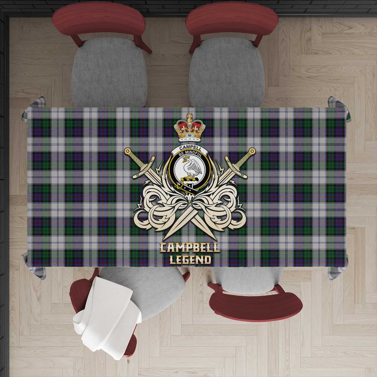 Tartan Vibes Clothing Campbell of Cawdor Dress Tartan Tablecloth with Clan Crest and the Golden Sword of Courageous Legacy