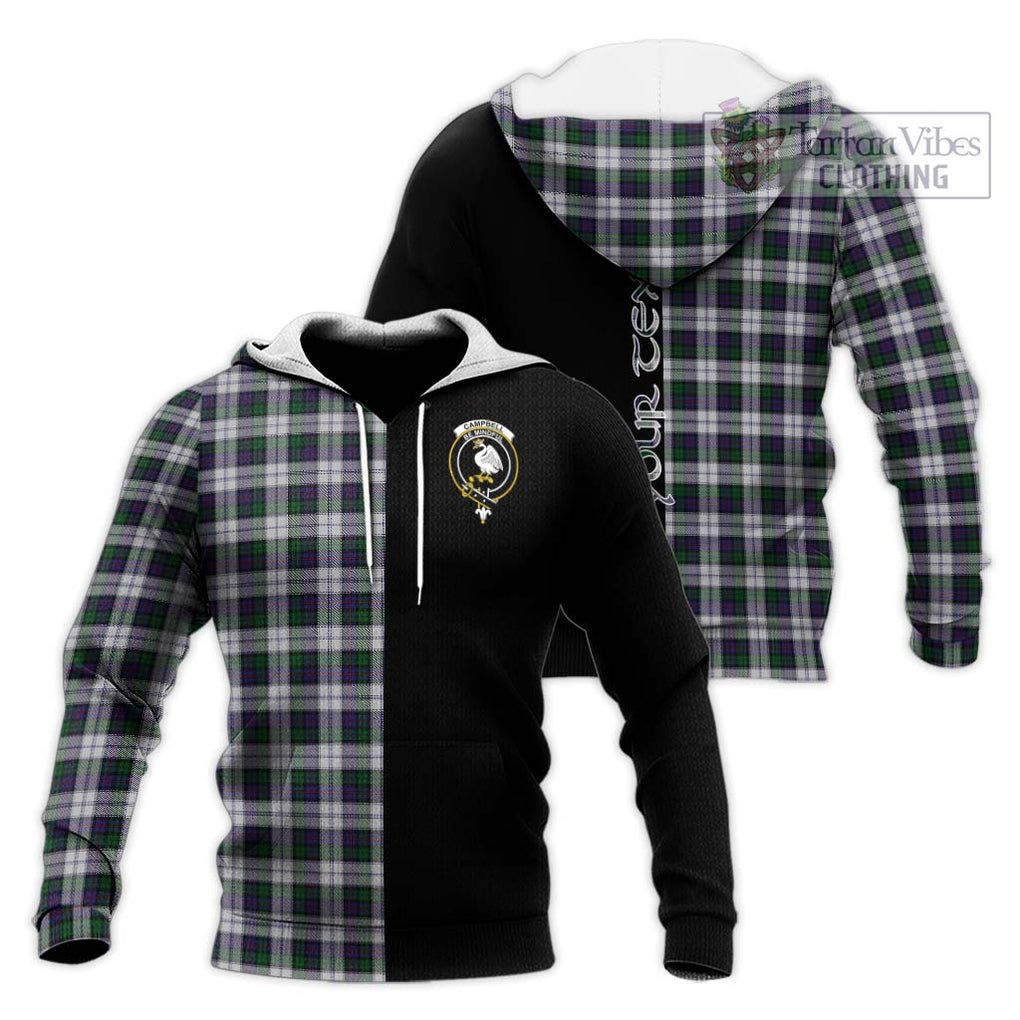 Campbell of Cawdor Dress Tartan Knitted Hoodie with Family Crest and Half Of Me Style Unisex Knitted Pullover Hoodie - Tartanvibesclothing Shop