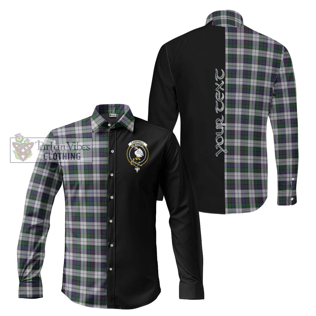 Campbell of Cawdor Dress Tartan Long Sleeve Button Shirt with Family Crest and Half Of Me Style Men's Shirt S - Tartanvibesclothing Shop