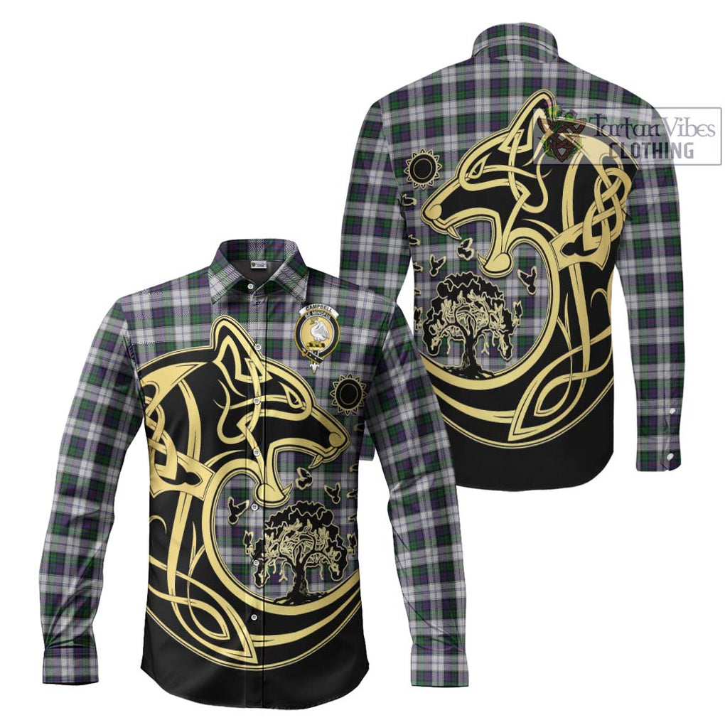 Campbell of Cawdor Dress Tartan Long Sleeve Button Shirt with Family Crest Celtic Wolf Style Men's Shirt S - Tartan Vibes Clothing