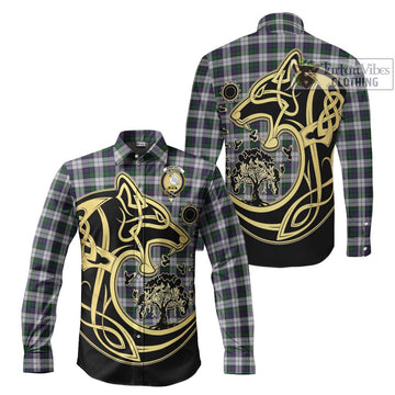 Campbell of Cawdor Dress Tartan Long Sleeve Button Shirt with Family Crest Celtic Wolf Style