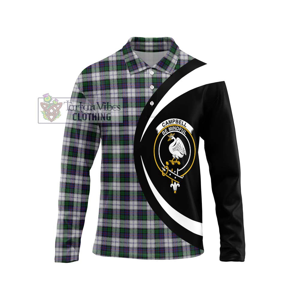 Campbell of Cawdor Dress Tartan Long Sleeve Polo Shirt with Family Crest Circle Style Unisex - Tartan Vibes Clothing