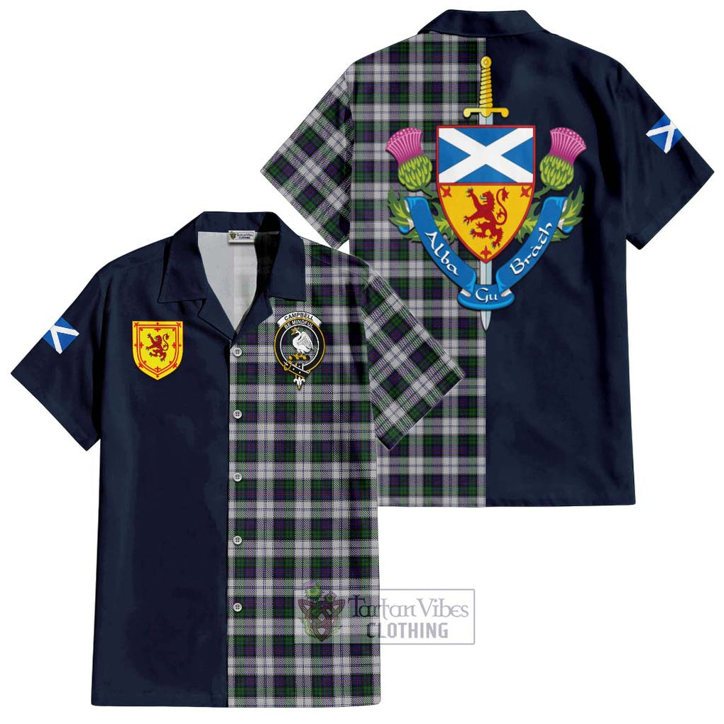 Tartan Vibes Clothing Campbell of Cawdor Dress Tartan Short Sleeve Button Shirt with Scottish Lion Royal Arm Half Style