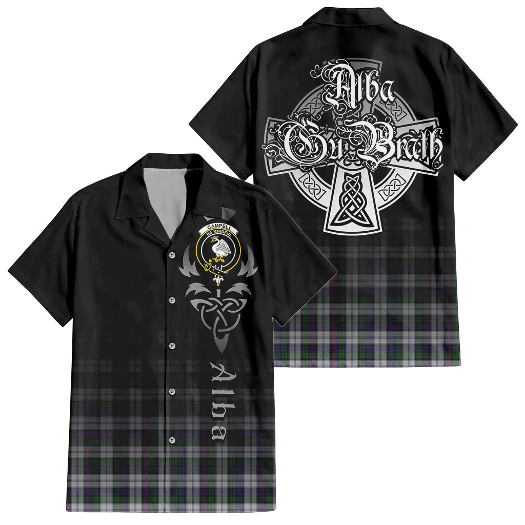 Tartan Vibes Clothing Campbell of Cawdor Dress Tartan Short Sleeve Button Up Featuring Alba Gu Brath Family Crest Celtic Inspired