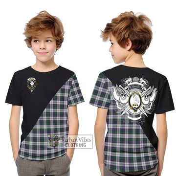 Campbell of Cawdor Dress Tartan Kid T-Shirt with Family Crest and Military Logo Style