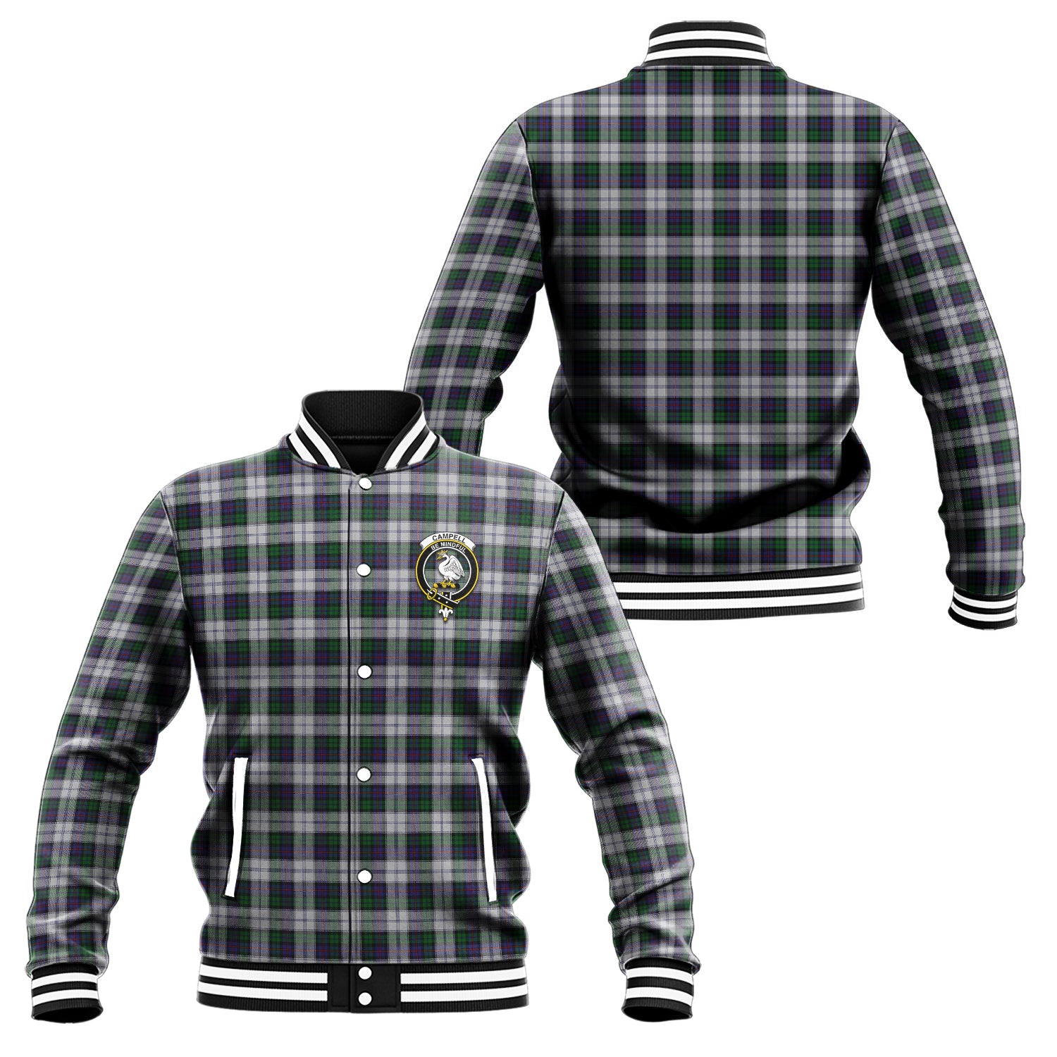 Campbell of Cawdor Dress Tartan Baseball Jacket with Family Crest Unisex - Tartan Vibes Clothing