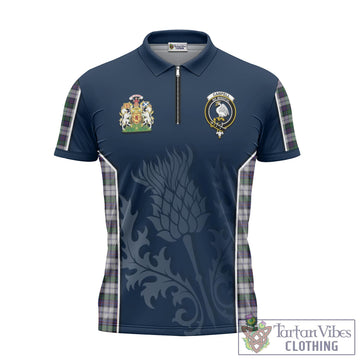 Campbell of Cawdor Dress Tartan Zipper Polo Shirt with Family Crest and Scottish Thistle Vibes Sport Style