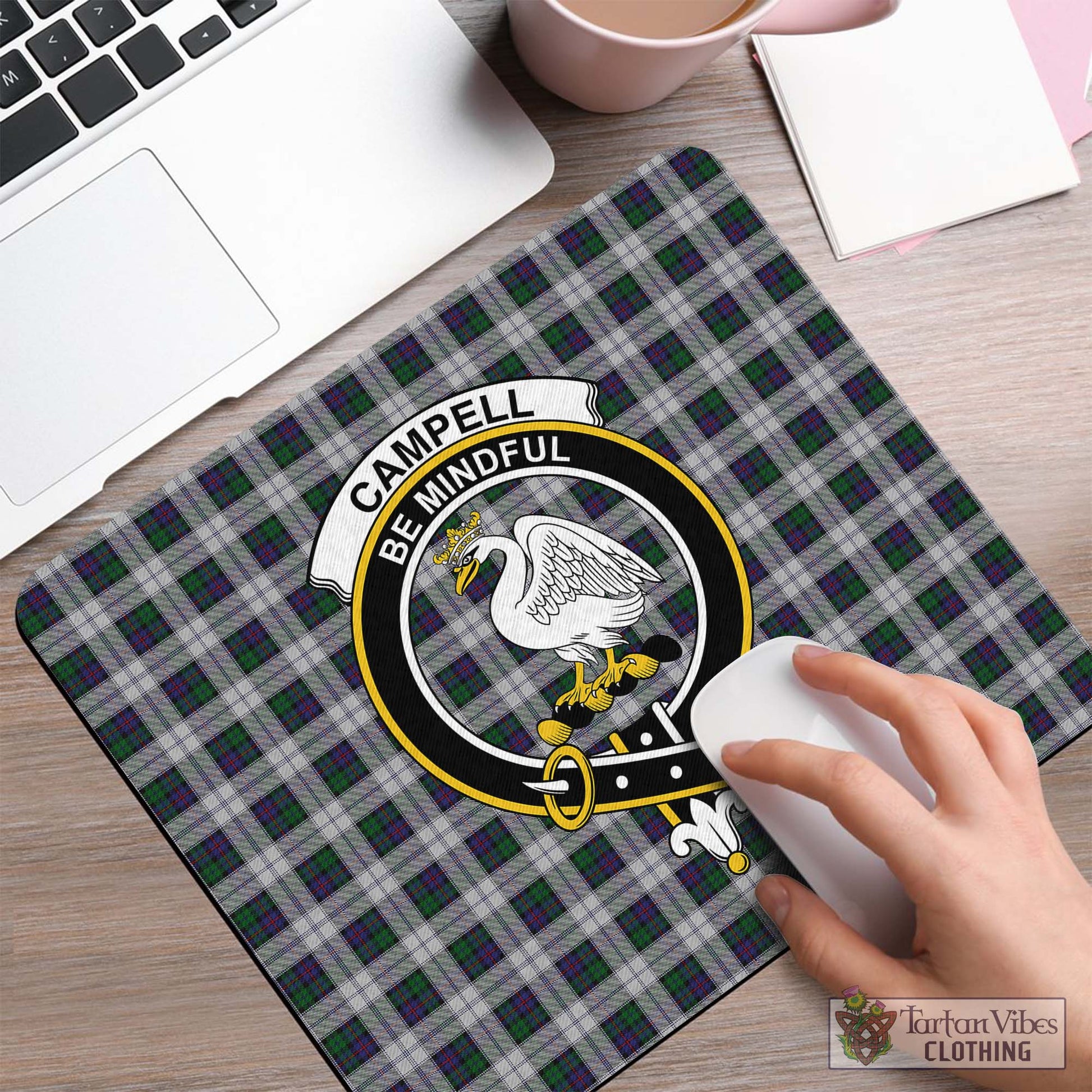 Tartan Vibes Clothing Campbell of Cawdor Dress Tartan Mouse Pad with Family Crest