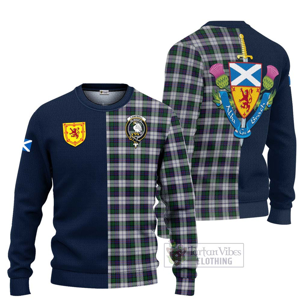 Tartan Vibes Clothing Campbell of Cawdor Dress Tartan Knitted Sweater with Scottish Lion Royal Arm Half Style