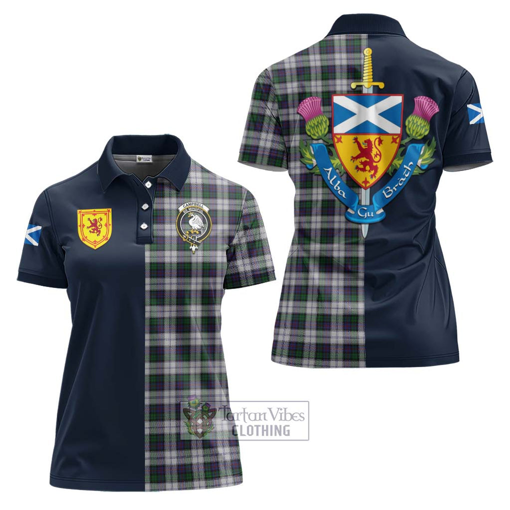 Tartan Vibes Clothing Campbell of Cawdor Dress Tartan Women's Polo Shirt with Scottish Lion Royal Arm Half Style