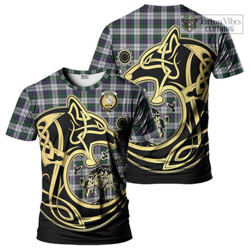 Campbell of Cawdor Dress Tartan T-Shirt with Family Crest Celtic Wolf Style