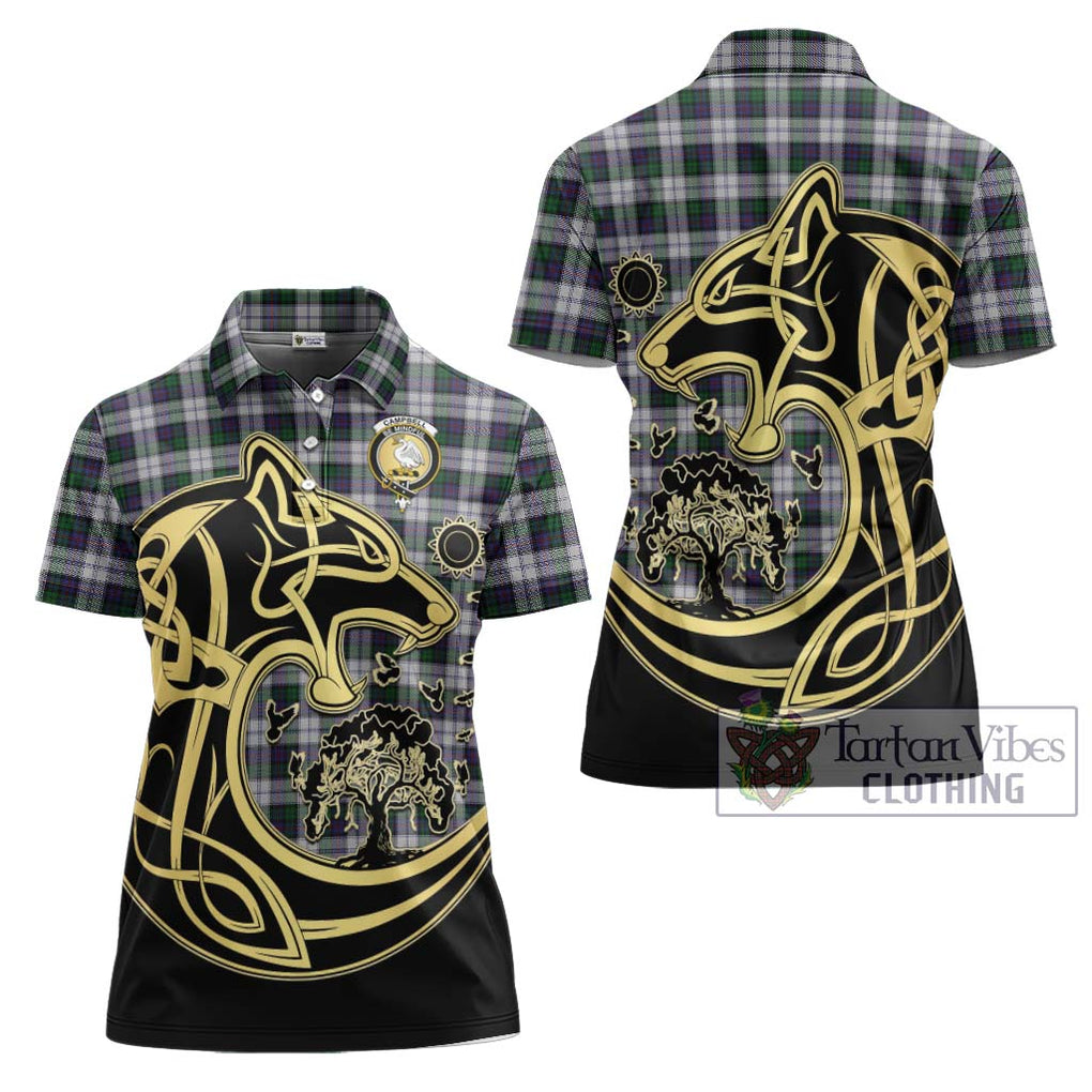 Campbell of Cawdor Dress Tartan Women's Polo Shirt with Family Crest Celtic Wolf Style Women - Tartanvibesclothing Shop